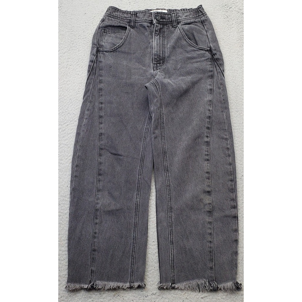 We The Free Baggy Jeans Women 24 Black Denim High Rise Elastic Waistband Raw Hem
